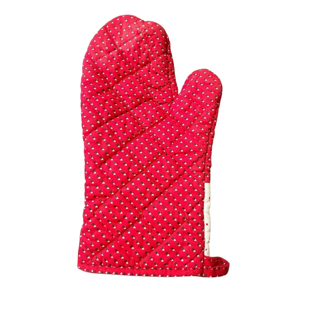 Vintage Christmas Teddy Bear Toy Soldier Red Quilted Oven Mitt Holiday Kitchen